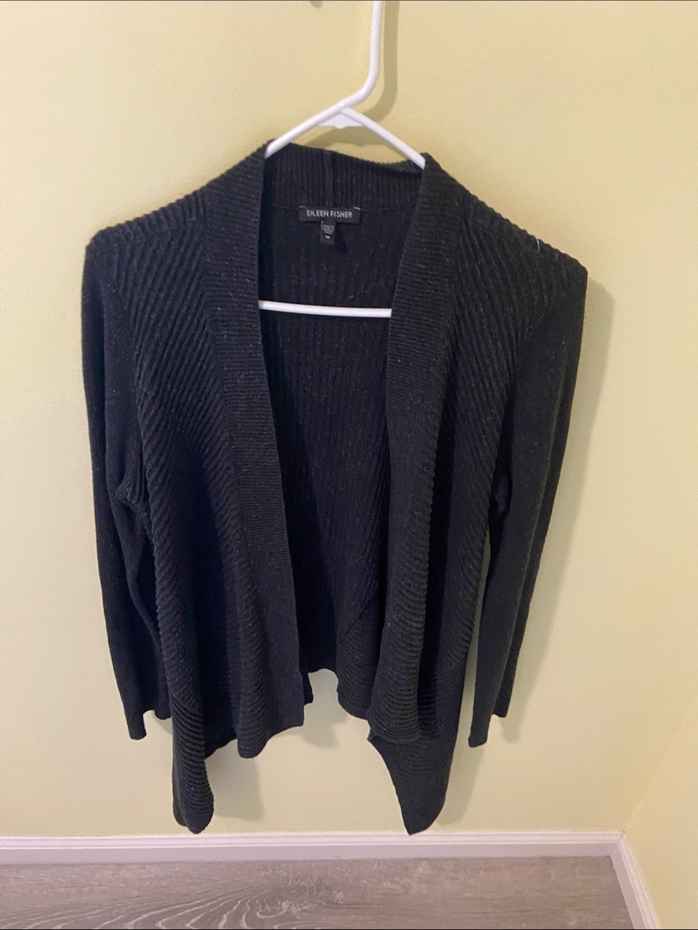 Eileen Fisher Black Ribbed Open-Front Cardigan